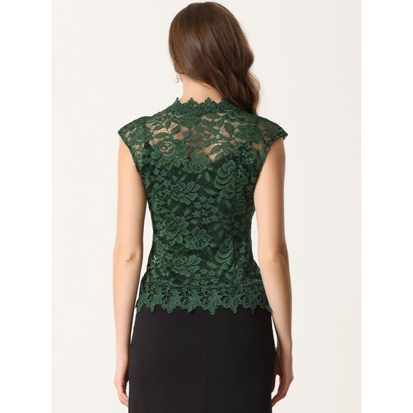 Floral Lace Shrug Wedding Guest Cap Sleeve Sheer Bolero Cardigan Dark Green - Picture 3 of 6